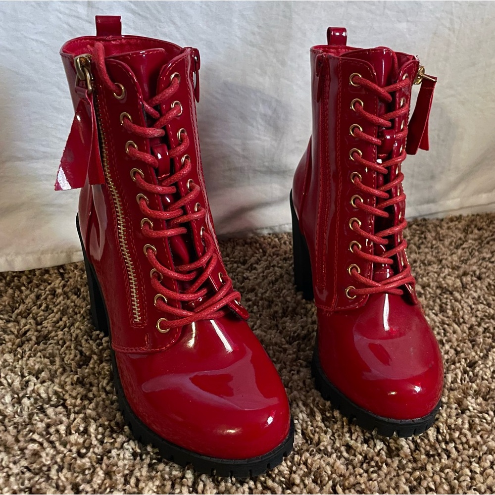 Beautiful Red Combat Boots/Heels